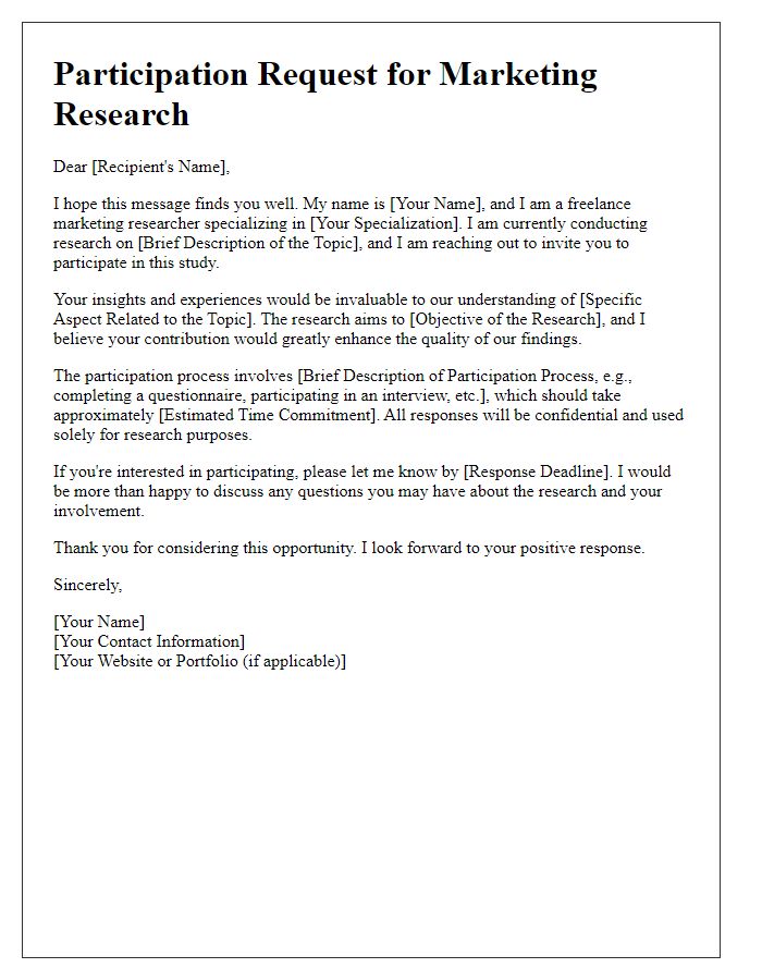 Letter template of freelance marketing research participation request