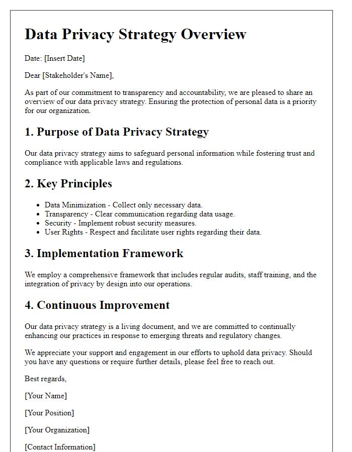 Letter template of data privacy strategy overview for stakeholders