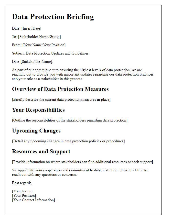 Letter template of data protection briefing for stakeholders