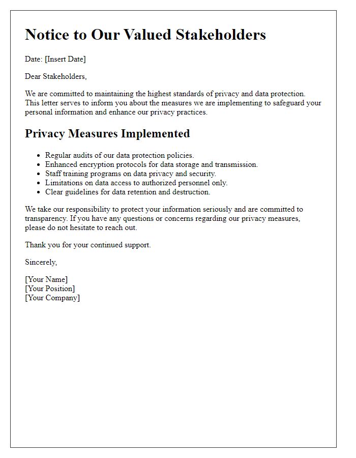 Letter template of informing stakeholders about privacy measures