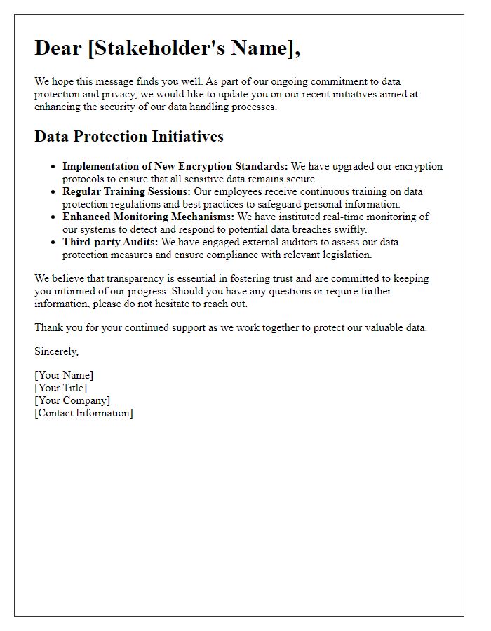 Letter template of stakeholder communication on data protection initiatives