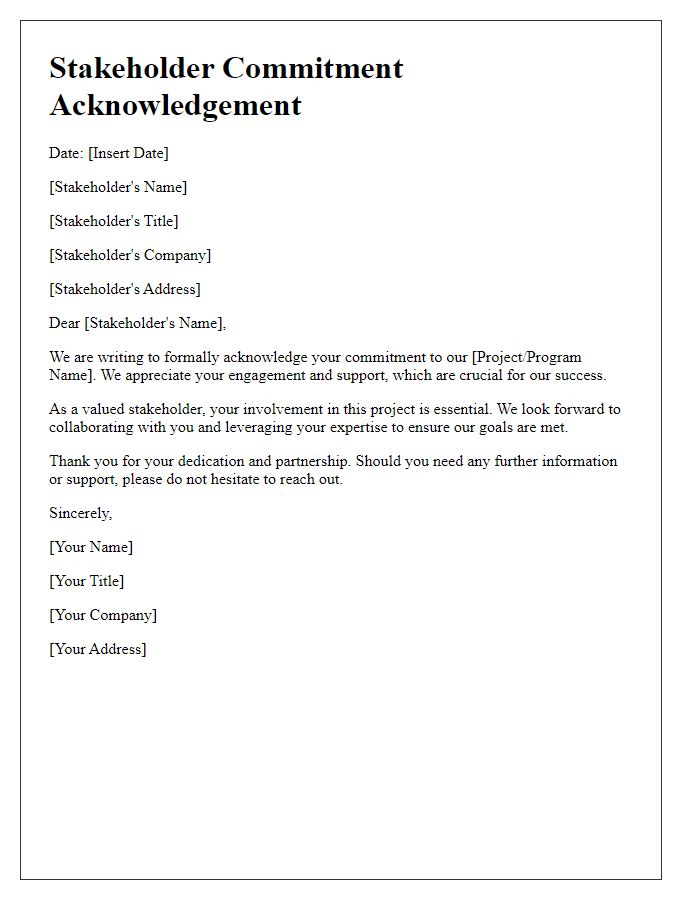 Letter template of stakeholder commitment acknowledgement.