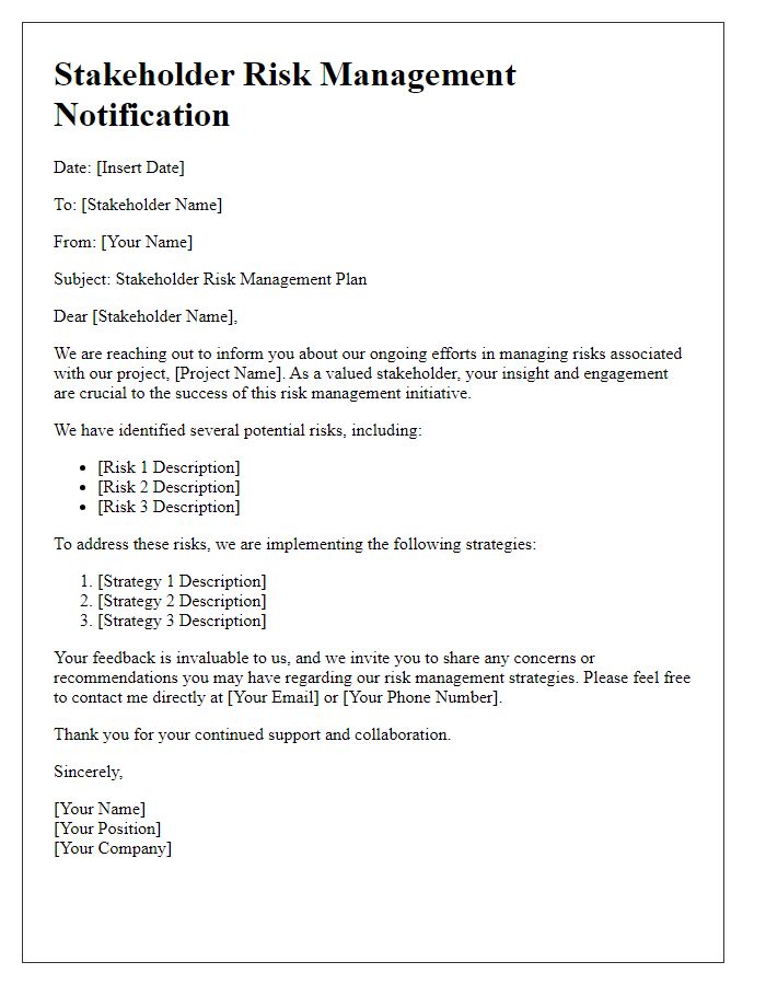 Letter template of stakeholder risk management.