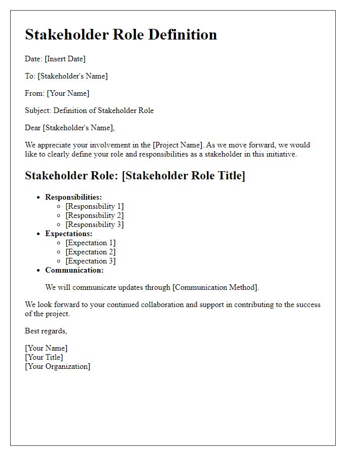 Letter template of stakeholder role definition.