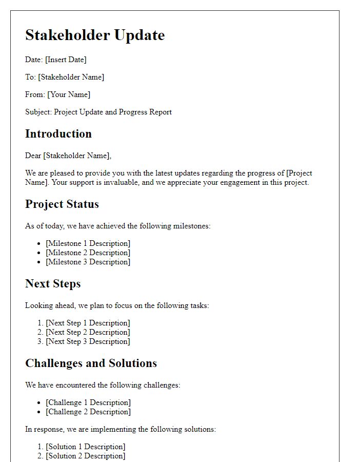 Letter template of stakeholder updates and progress reports.