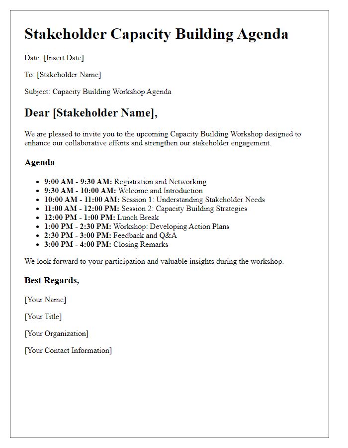 Letter template of stakeholder capacity building agenda.