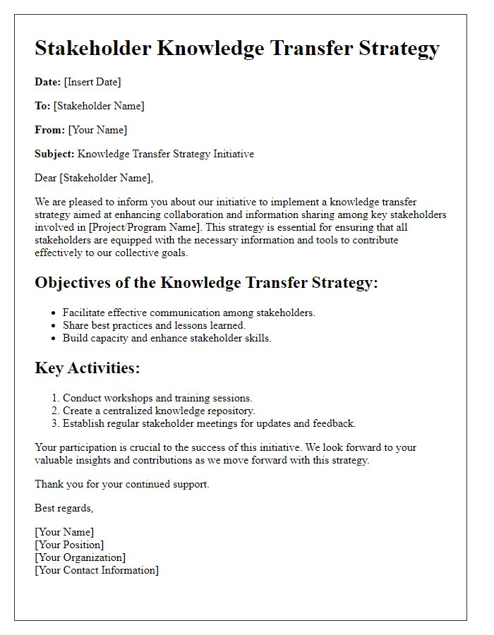 Letter template of stakeholder knowledge transfer strategy.