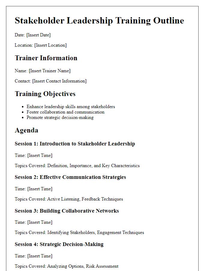 Letter template of stakeholder leadership training outline.