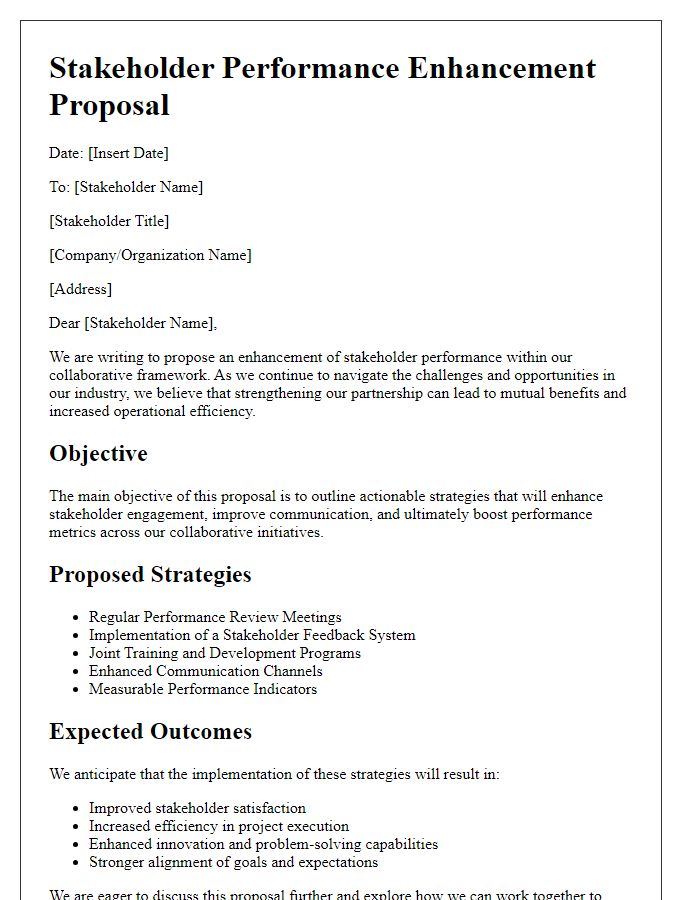 Letter template of stakeholder performance enhancement proposal.