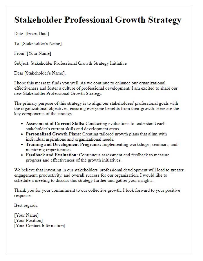 Letter template of stakeholder professional growth strategy.