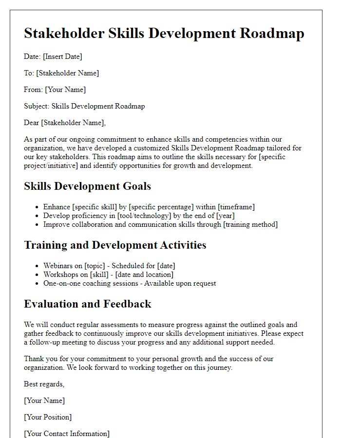 Letter template of stakeholder skills development roadmap.