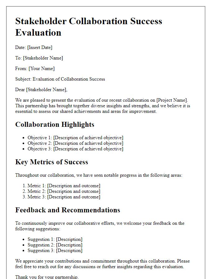 Letter template of stakeholder collaboration success evaluation.