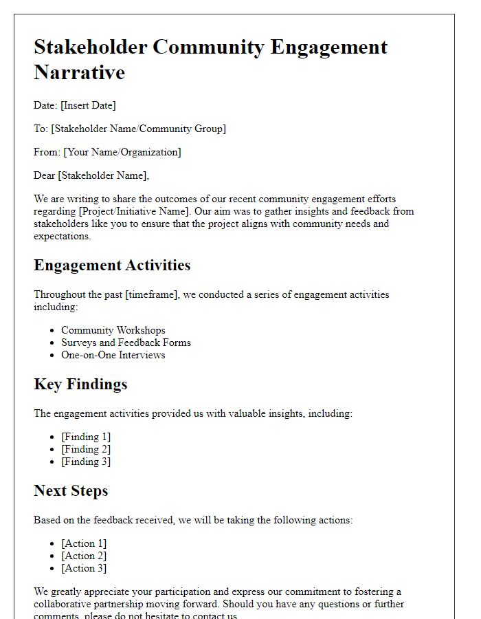 Letter template of stakeholder community engagement narrative.