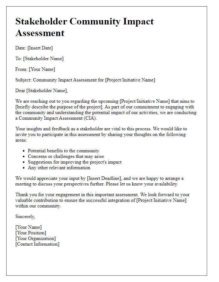 Letter template of stakeholder community impact assessment.