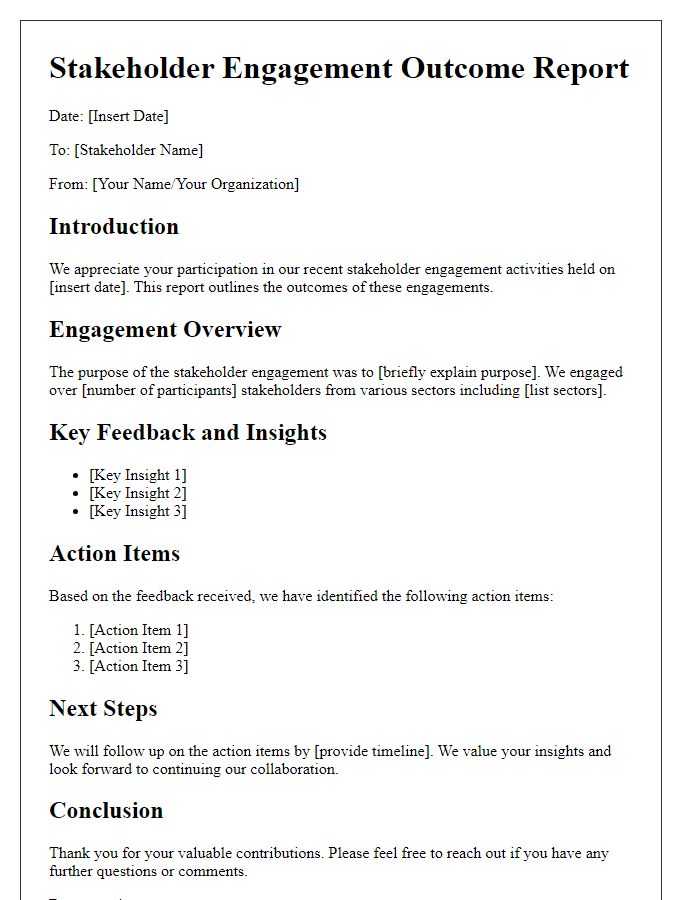 Letter template of stakeholder engagement outcome report.