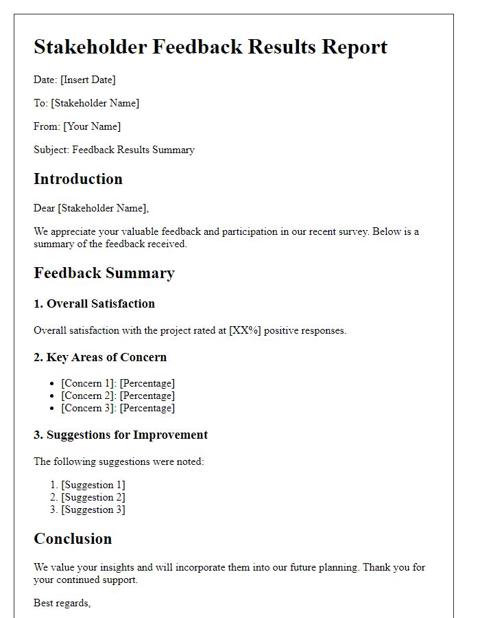 Letter template of stakeholder feedback results report.