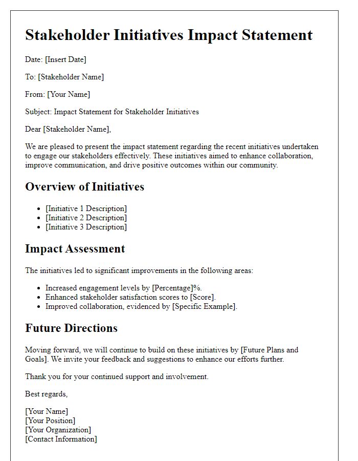 Letter template of stakeholder initiatives impact statement.