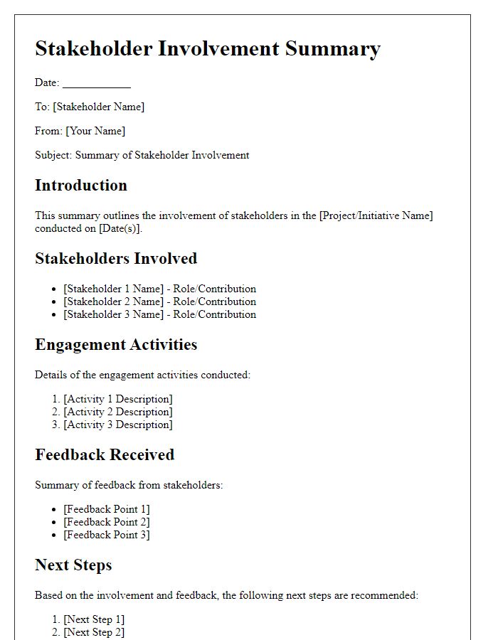 Letter template of stakeholder involvement summary.