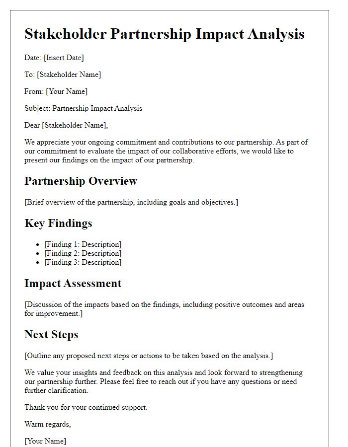 Letter template of stakeholder partnership impact analysis.