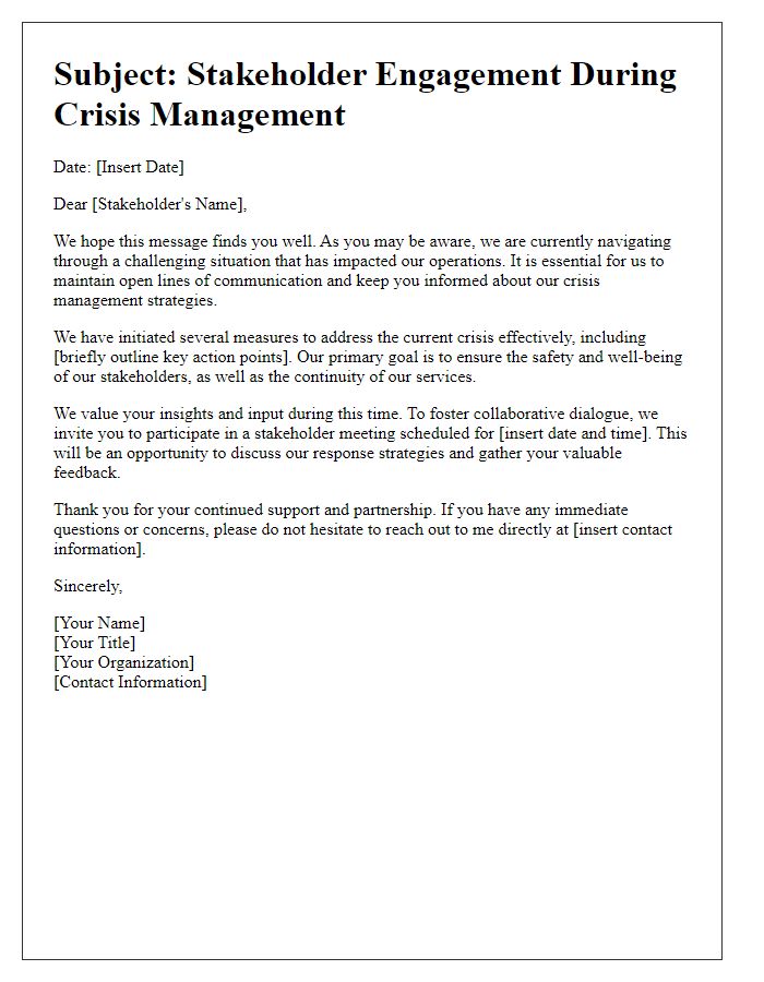 Letter template of stakeholder engagement during crisis management.