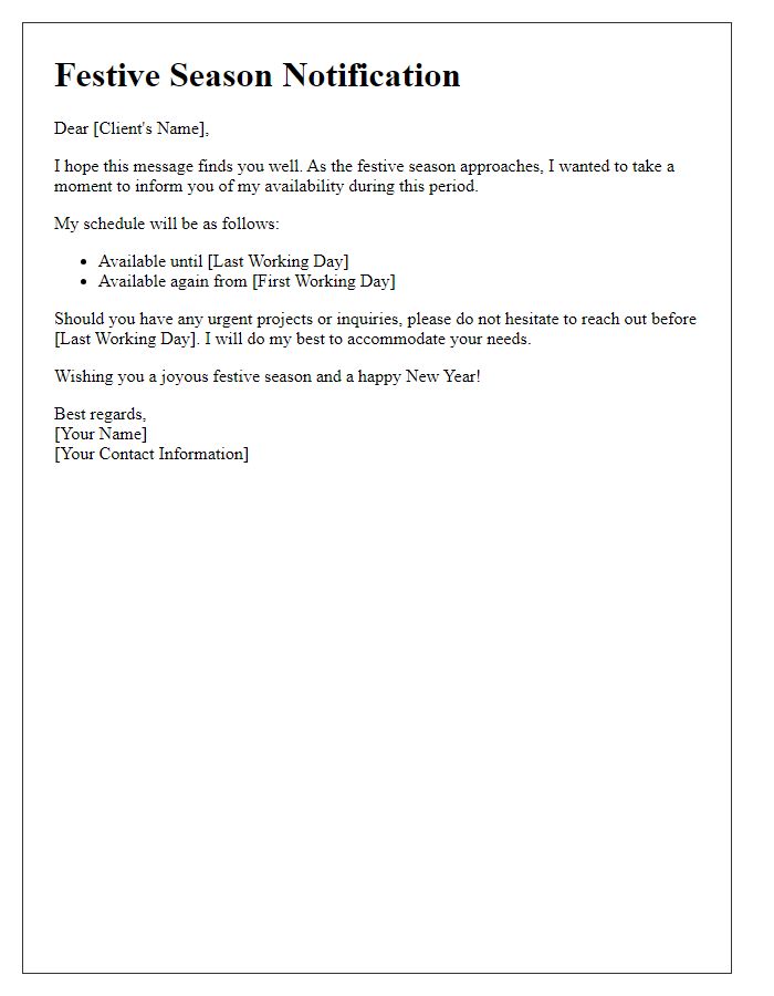 Letter template of freelance festive season notification