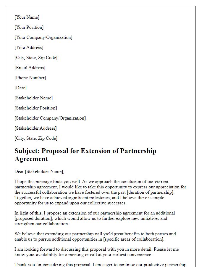 Letter template of stakeholder partnership agreement extension proposal