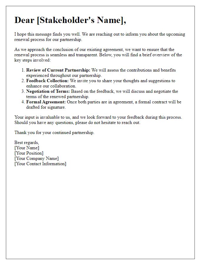 Letter template of stakeholder partnership renewal process explanation