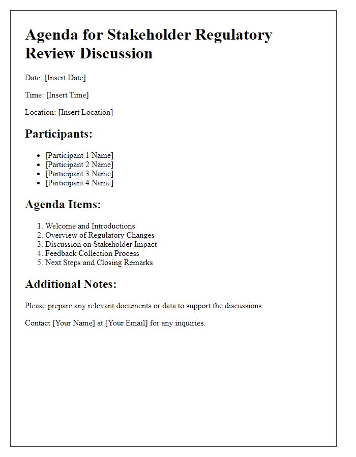 Letter template of agenda for stakeholder regulatory review discussion