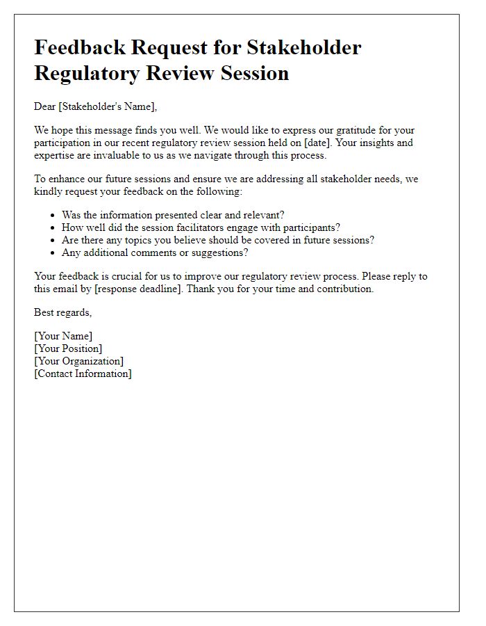 Letter template of feedback request for stakeholder regulatory review session