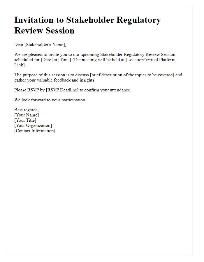 Letter template of invitation for stakeholder regulatory review session