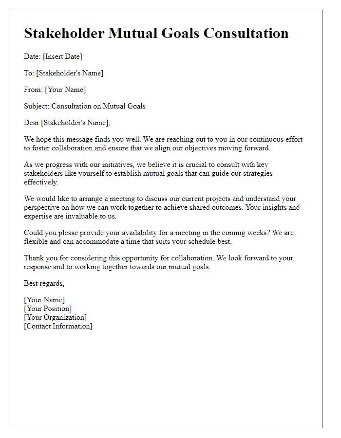 Letter template of stakeholder mutual goals consultation