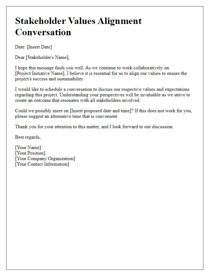 Letter template of stakeholder values alignment conversation