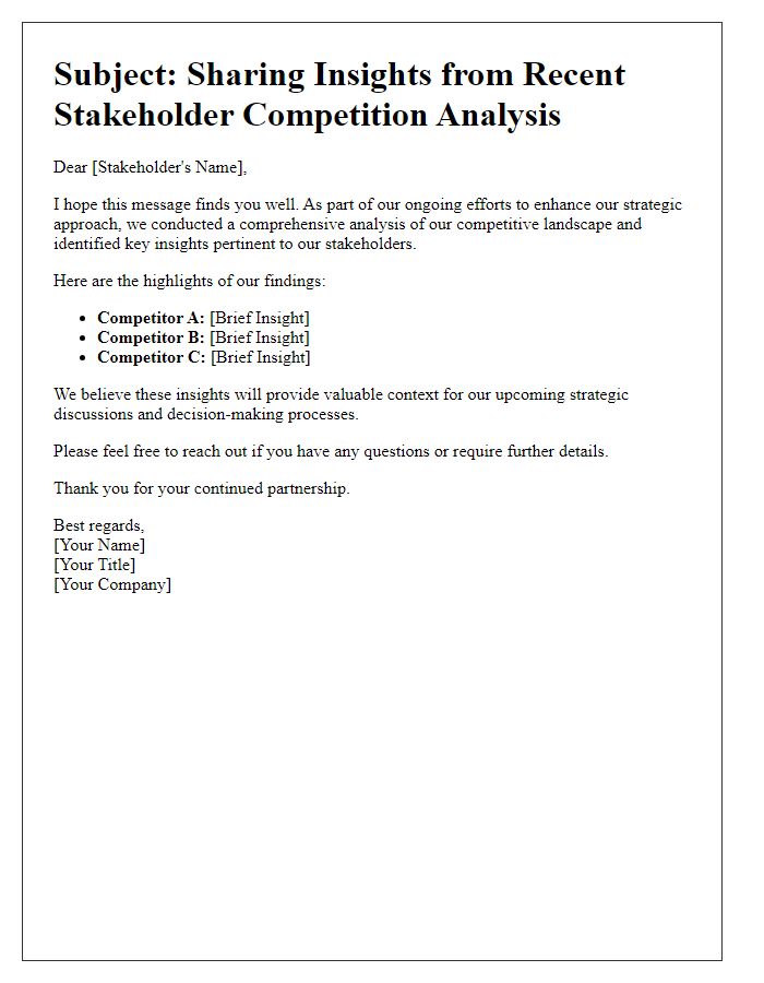 Letter template of stakeholder competition analysis insights sharing