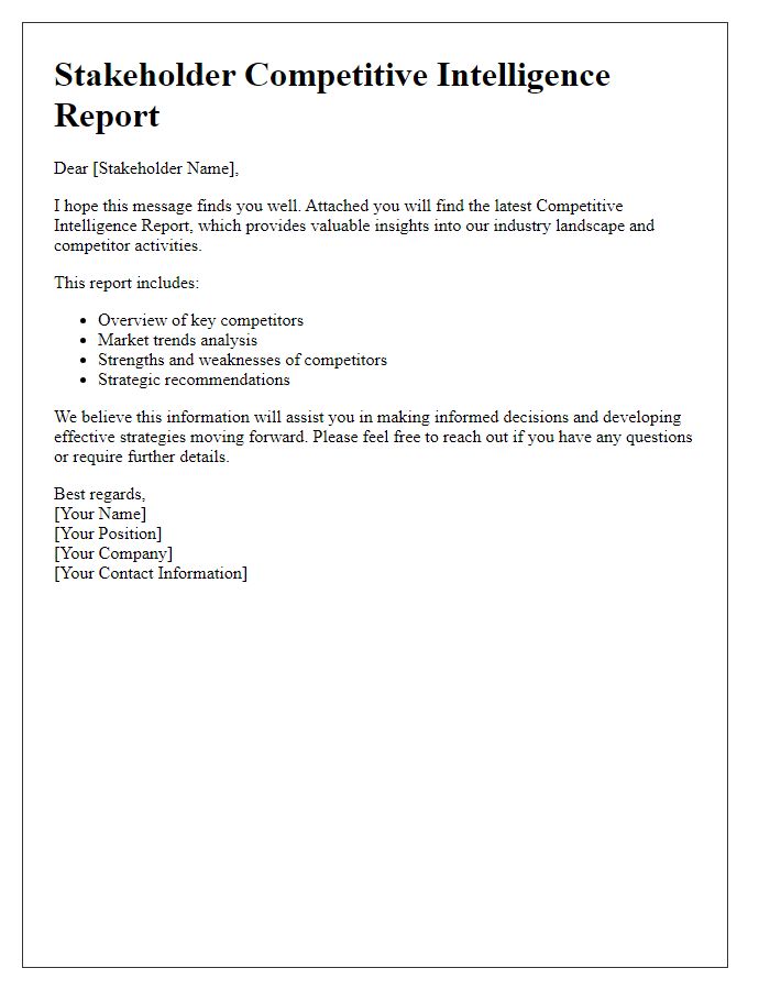 Letter template of stakeholder competitive intelligence report sharing