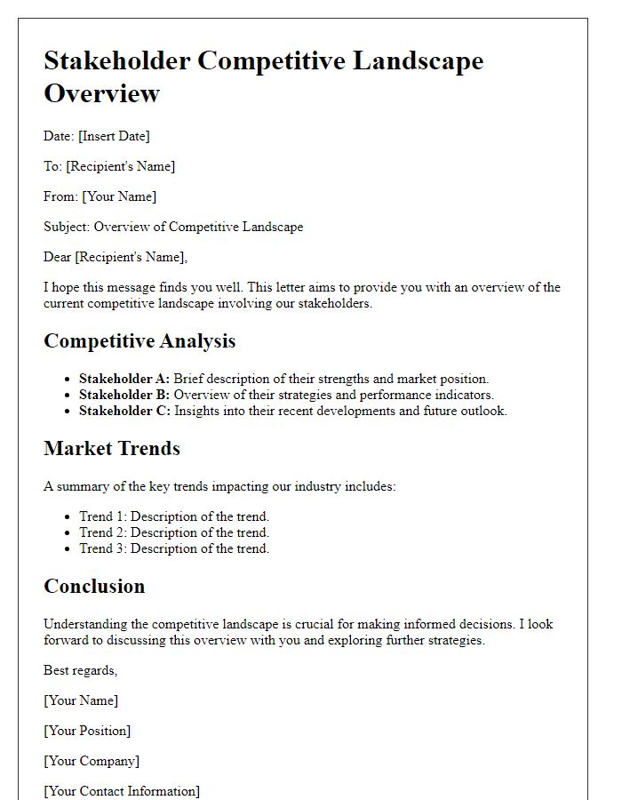 Letter template of stakeholder competitive landscape overview