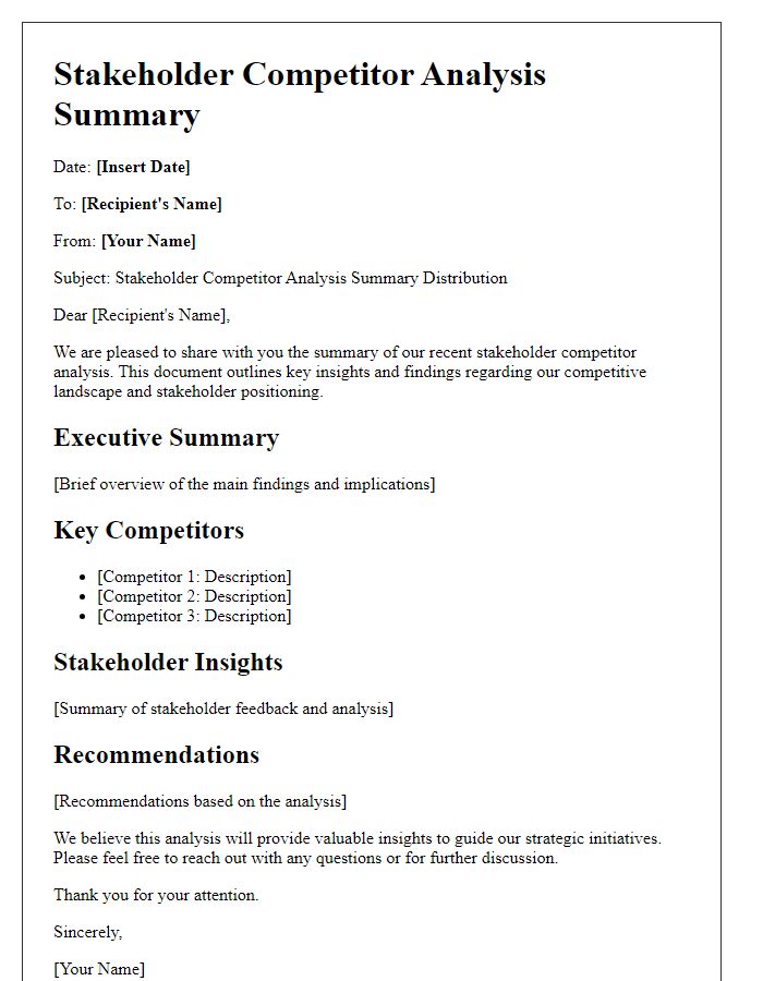 Letter template of stakeholder competitor analysis summary distribution