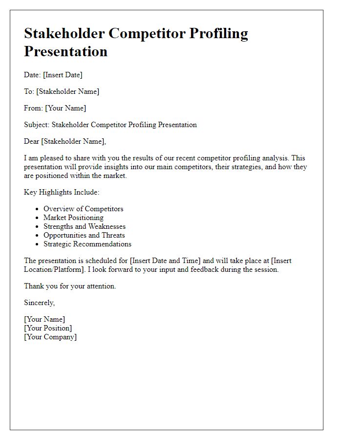 Letter template of stakeholder competitor profiling presentation