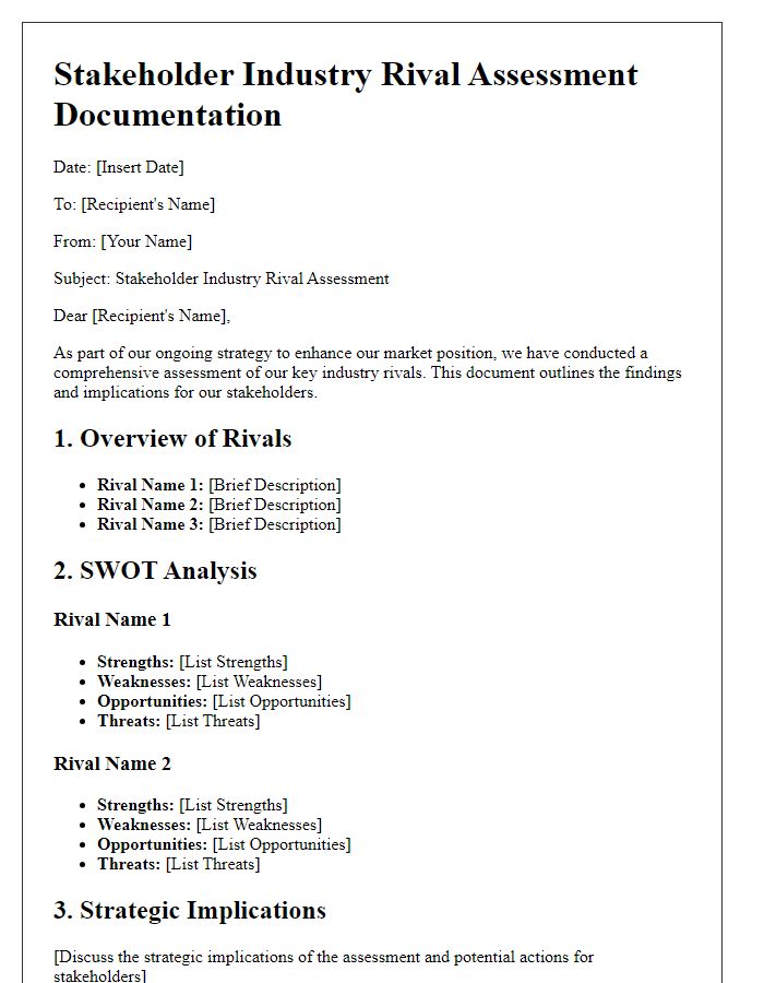 Letter template of stakeholder industry rival assessment documentation