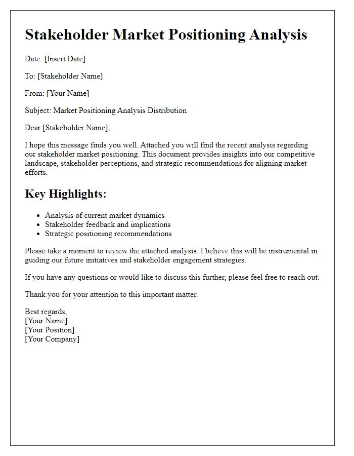 Letter template of stakeholder market positioning analysis distribution