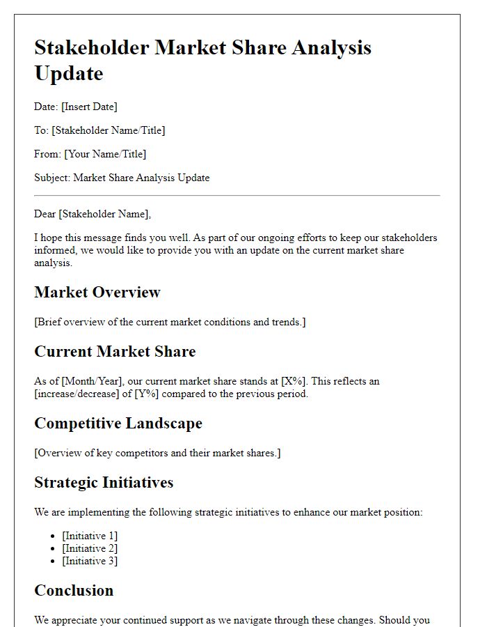 Letter template of stakeholder market share analysis update