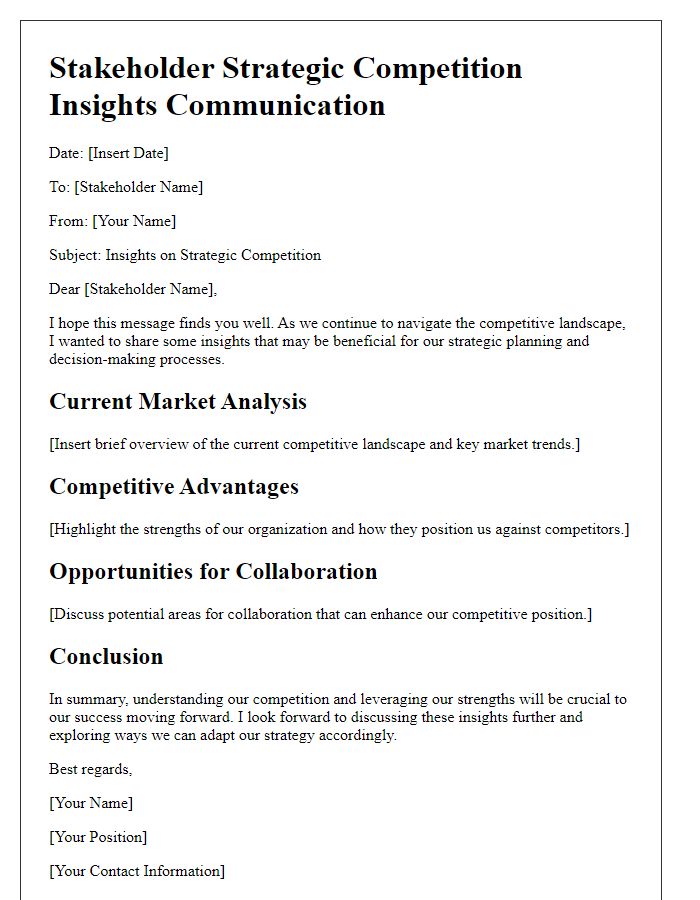 Letter template of stakeholder strategic competition insights communication