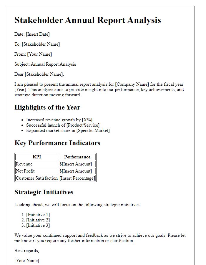 Letter template of stakeholder annual report analysis.