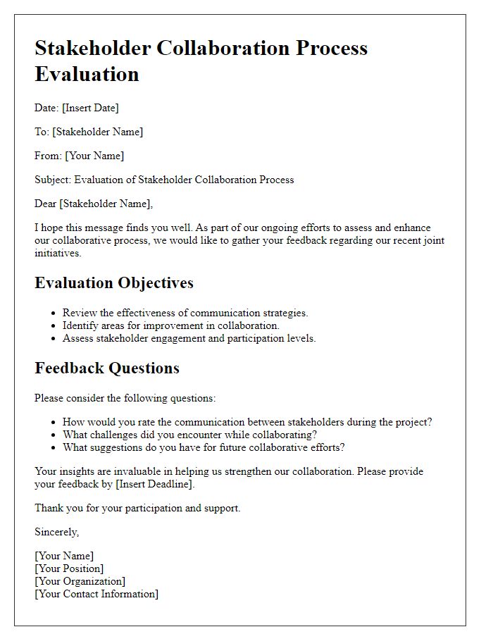 Letter template of stakeholder collaboration process evaluation.