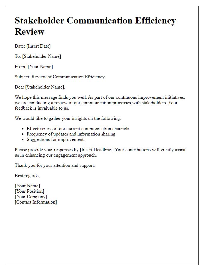 Letter template of stakeholder communication efficiency review.