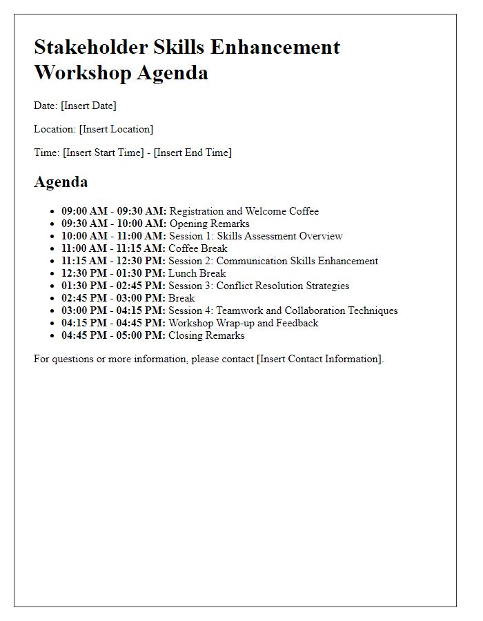 Letter template of agenda for stakeholder skills enhancement workshop