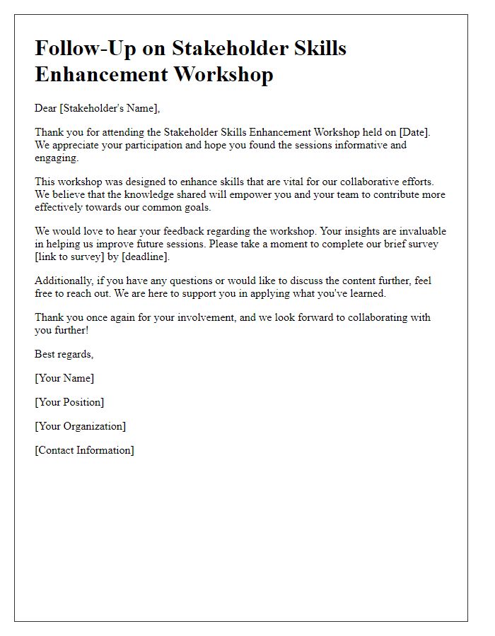 Letter template of follow-up for stakeholder skills enhancement workshop