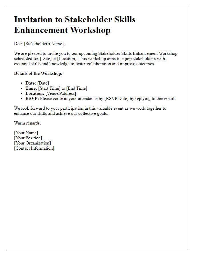 Letter template of invitation for stakeholder skills enhancement workshop