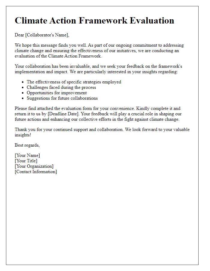 Letter template of Climate Action Framework Evaluation for Collaborators