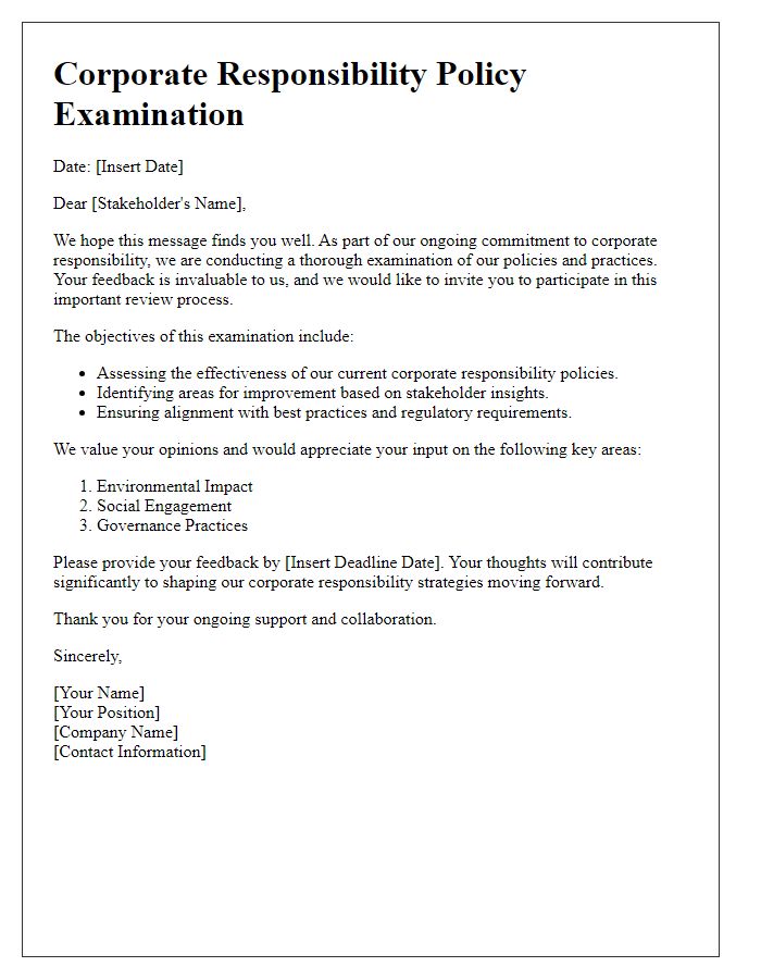 Letter template of Corporate Responsibility Policy Examination for Stakeholders