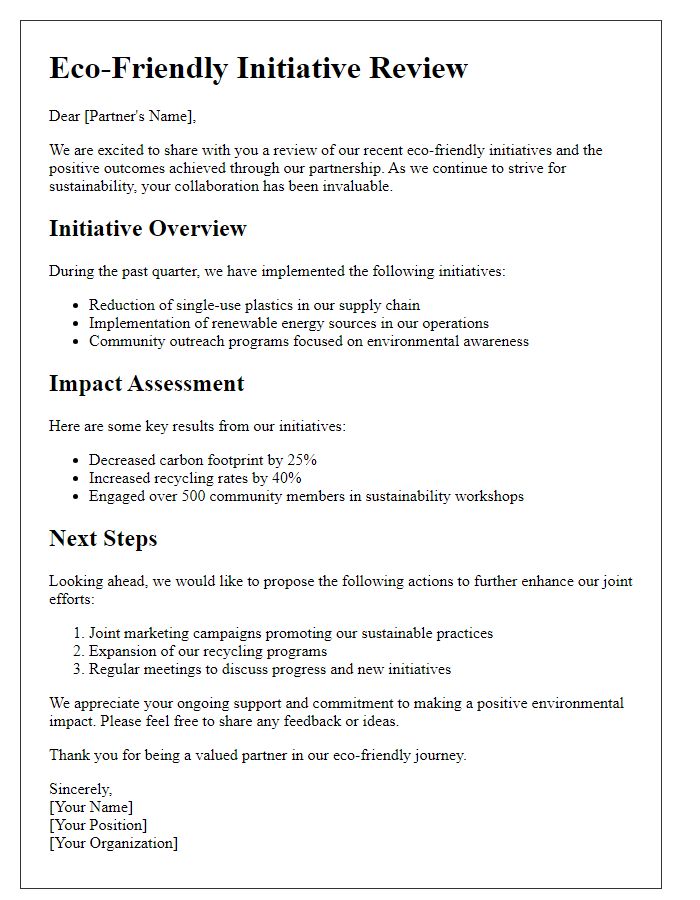 Letter template of Eco-Friendly Initiative Review for Partners